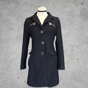 Vintage Betsey Johnson Black Wool Blend PeaCoat w/ Zipper Details- S/M (US 6)